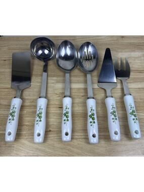Vintage 6 Pc. Corelle Coordinates Callaway Ivy Serving Utensils Spoons/Spatulas